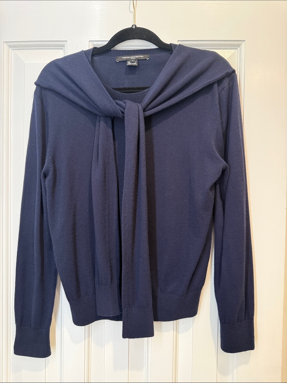 French connection Navy Blue Sweater with Tie-Front Detail medium